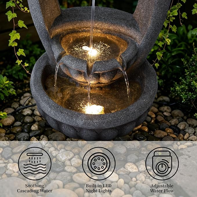 31.1" H Lion Head Fountain, Floor-Standing Lion Fountain, Outdoor Water Fountain with LED Light, Water Feature for Garden Patio Backyard Deck Porch and Home Art Decor