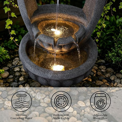 31.1" H Lion Head Fountain, Floor-Standing Lion Fountain, Outdoor Water Fountain with LED Light, Water Feature for Garden Patio Backyard Deck Porch and Home Art Decor