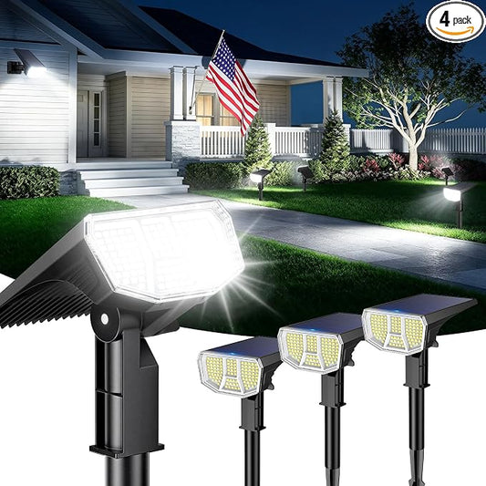 LETMY Solar Spot Lights Outdoor Waterproof IP65, 104 LEDs Outdoor Lights, 2-in-1 Auto On/Off Solar Powered Spotlights, Outdoor Solar Lights for Yard, Garden, Pathway & Wall, 4 Pack, Cool White