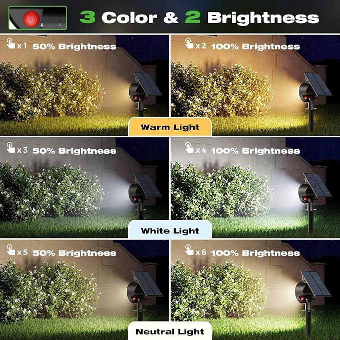nipify 2 Pack Solar Lights Outdoor Waterproof, 3 CCT Solar Spot Lights with 2 Brightness Landscape Spotlights for Outside Garden Yard Trees