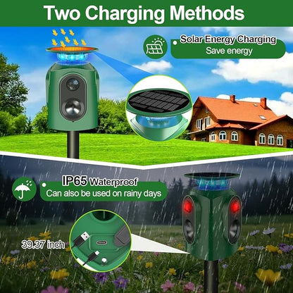 Ultrasonic Animal Repeller Outdoor - Cat Repellent & Deer Deterrent with PIR Sensor & Solar Powered,360° Protection Against for Squirrels, Dog, Deer, Raccoons, Skunks, Rabbits in Garden,Yard, Farm