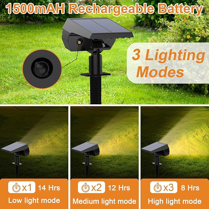 WELALO Solar Spot Lights Outdoor, [2 Pack/65 LED/3 Modes] Solar Landscape Spotlights, Solar Powered Security Lights, IP68 Waterproof Wall Lights for Outsides Walkway Yard Garden Driveway(Warm White)
