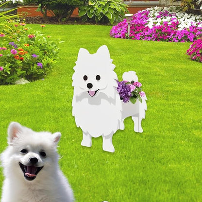 White Pomeranian Dog Planter Pots, 9.45 x 6.65 x 12.13 Inches | Dog Flower Pot, Cute Animal Shaped Plant Pot, Gifts for Women & Pet Lovers, Indoor Outdoor Garden Home Office Decor