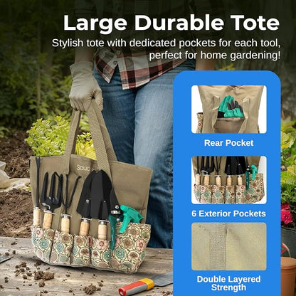 Scuddles All-in-One Garden Tool Kit with Tote Bag and Claw Garden Gloves | Stainless steel hand tools, claw gloves and reinforced tote for planting, pruning, digging and garden maintenance