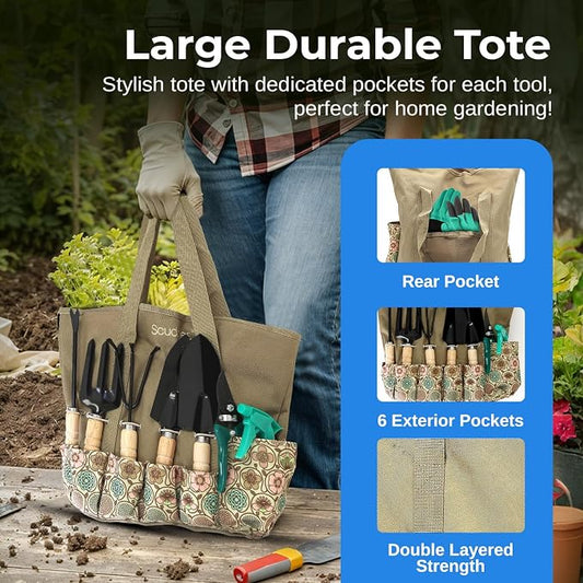 Scuddles All-in-One Garden Tool Kit with Tote Bag and Claw Garden Gloves | Stainless steel hand tools, claw gloves and reinforced tote for planting, pruning, digging and garden maintenance