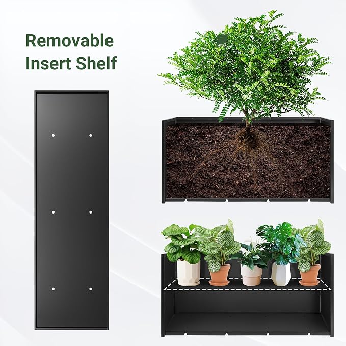 Metal Planter Box 46” x 16” x 16”, Tall Rectangle Planter Box | with Drainage Holes & Rust-Proof Coating, Modern Outdoor Black Planter Box for Porch, Garden, Patio, Yard