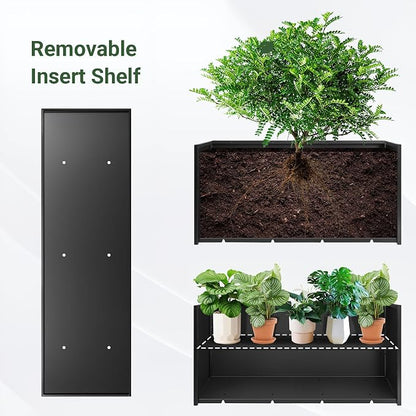 Metal Planter Box 46” x 16” x 16”, Tall Rectangle Planter Box | with Drainage Holes & Rust-Proof Coating, Modern Outdoor Black Planter Box for Porch, Garden, Patio, Yard