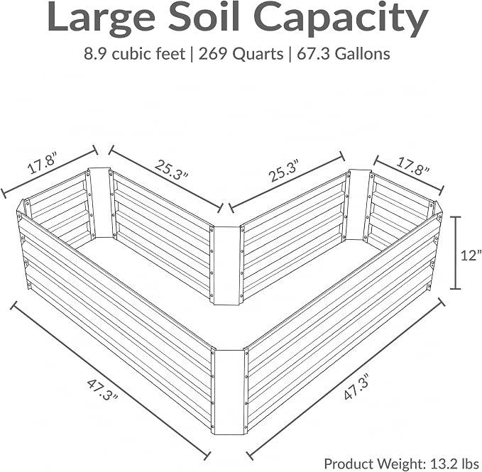 Sunnydaze Galvanized Raised Garden Bed - Outdoor Planter Box for Backyard or Patio - Steel Metal Raised Bed for Gardening Vegetables, Flowers, Herbs - 47 x 47 x 12 in - Blue - L-Shaped