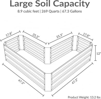 Sunnydaze Galvanized Raised Garden Bed - Outdoor Planter Box for Backyard or Patio - Steel Metal Raised Bed for Gardening Vegetables, Flowers, Herbs - 47 x 47 x 12 in - Blue - L-Shaped