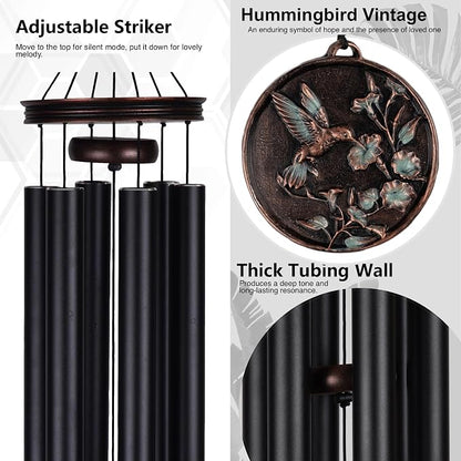 Vanquer Large Wind Chimes for Outside Deep Tone - 46'' Wind Chimes Outdoor Clearance, Windchimes Outdoors, Memorial Wind Chimes, Sympathy Gift, Patio, Home Décor, Vintage Black (46" Hummingbird - A)