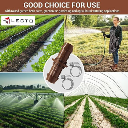 LECTO Universal 5/8", 1/2", .700" Drip Line Repair & Extension Kit – Plastic Coupler with 2 Stainless Steel Hose Clamps
