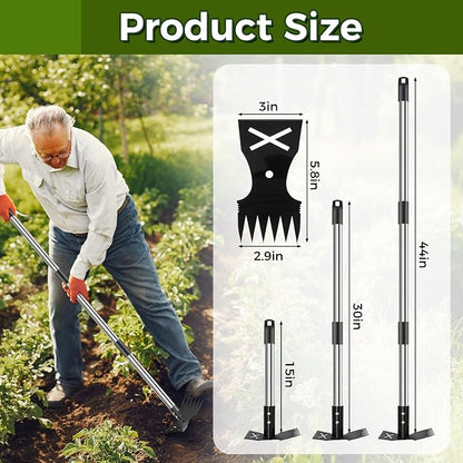 Weed Puller Tool with Long Handle - 44" Heavy Duty Manual Weeder & Garden Hoe, 2 in 1 Uprooting Tool for Yard, Lawn, Flower Bed, and Patio, Durable Weed Remover for Gardening (44")