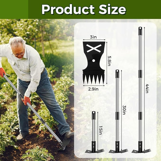 Weed Puller Tool with Long Handle - 44" Heavy Duty Manual Weeder & Garden Hoe, 2 in 1 Uprooting Tool for Yard, Lawn, Flower Bed, and Patio, Durable Weed Remover for Gardening (44")