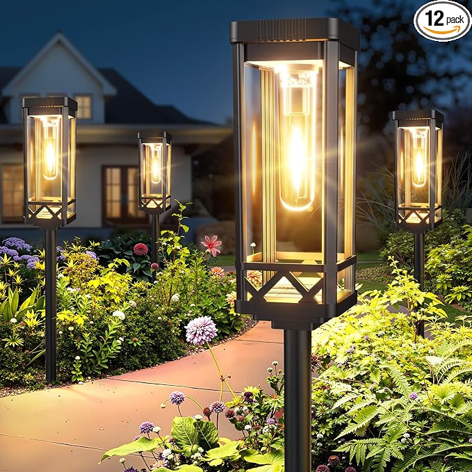 KOOPER Taller Solar Pathway Lights Outdoor, 12 Pack Upgraded Brighter Solar Garden Lights Solar Powered, Up to 15 Hours Outdoor Solar Lights for Yard Landscape Lighting Path Walkway Driveway Sidewalk