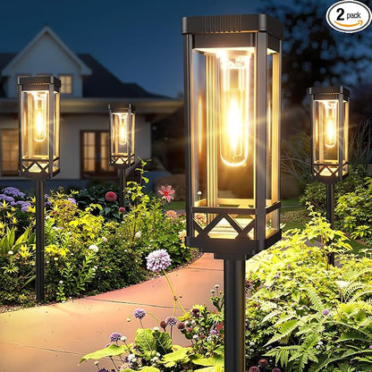 KOOPER Taller Solar Pathway Lights Outdoor, 2 Pack Upgraded Brighter Solar Garden Lights Solar Powered, Up To 15 Hours Outdoor Solar Lights for Yard Landscape Lighting Path Walkway Driveway Sidewalk