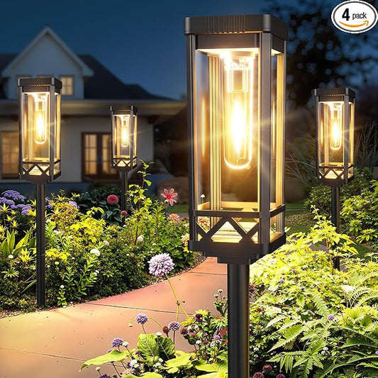 KOOPER Taller Solar Pathway Lights Outdoor, 4 Pack Upgraded Brighter Solar Garden Lights Solar Powered, Up To 15 Hours Outdoor Solar Lights for Yard Landscape Lighting Path Walkway Driveway Sidewalk