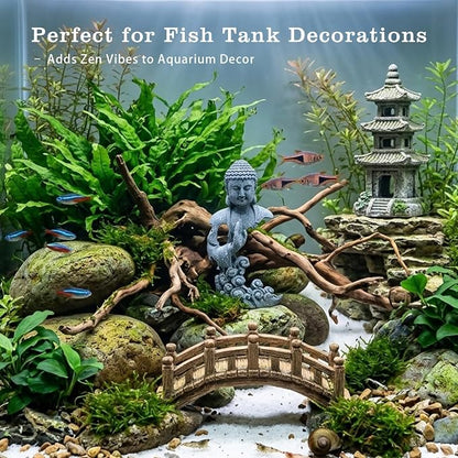 LIYAOLI Sandstone Buddha Statue for Fish Tank Decorations, Aquarium Decor with Auspicious Cloud, Betta Fish Tank Accessories, Zen Monk Sculpture for Home Office Feng Shui, Good Luck Wealth