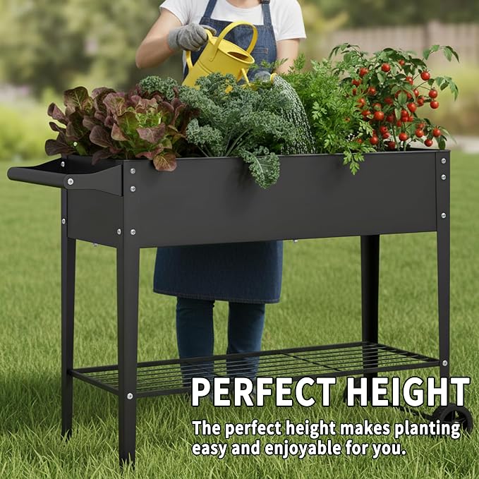 Elevate 2Pcs 32" Tall Raised Garden Bed with Wheel,Planter Box for Backyard,Outdoor Garden, Patio, Balcony, 400lb Capacity,Black