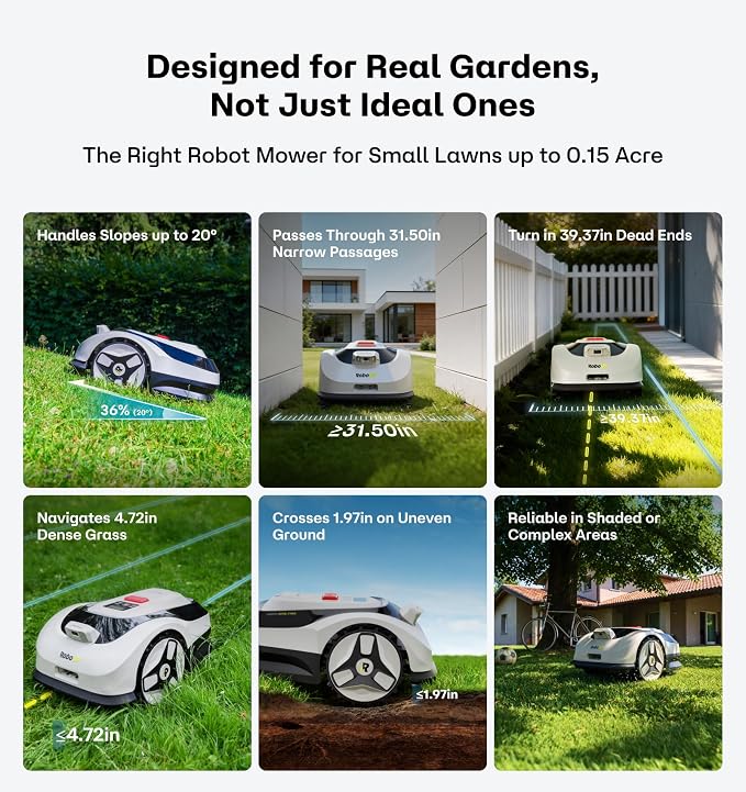 Raccoon 2 SE Robotic Lawnmower for 0.15 Acre, Wire Free Robot Mower with AI Obstacle Avoidance, APP-Free One-Button Operation, 1.18"-3.15" Adjustable Height, Low Noise, Ideal for Small Lawns