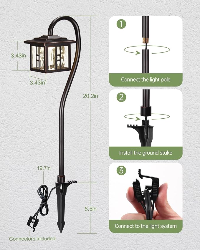 LITFIT Low Voltage Landscape Lighting,12V 3W 185LM 3000K ORB Electric Pathway Lights, Waterproof Wired Garden Light with Connectors for Walkway Yard, Die-Cast Aluminum, 50000H Integrated LED, 12Pack