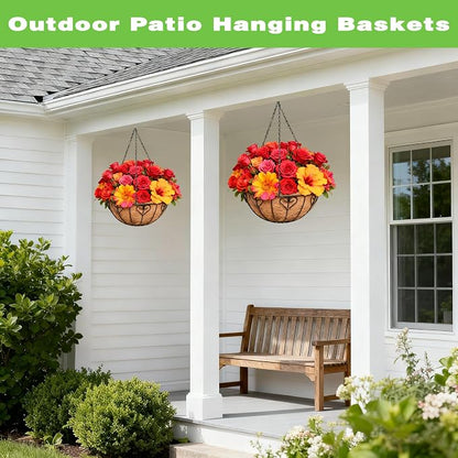 2 Pack 12 Inch Black Metal Hanging Basket Hanging Planter with Coco Coir Liner Heavy Duty Hanging Flower Pot Holder for Indoor Outdoor Patio Garden Porch Balcony Decor (Heart-Shaped)