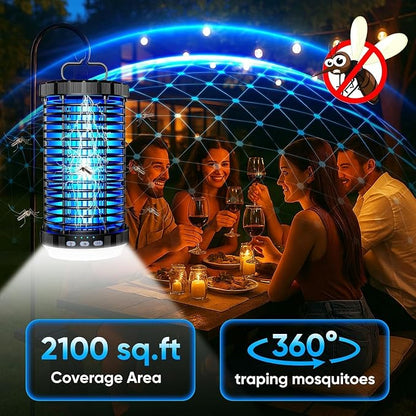 Bug Zapper Outdoor, 2026 Upgraded 3 in 1 Rechargeable Bug Zapper with 5000mAh Battery & LED Night Light, 4000V Cordless Waterproof Mosquito Zapper for Outside,Patio,Backyard,Garden Black 01