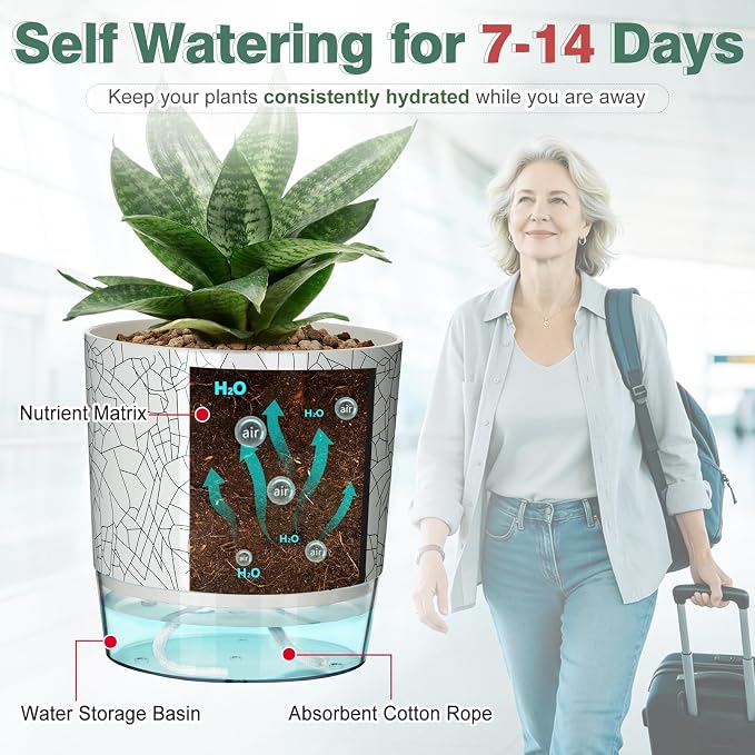 Self Watering Pots for Indoor Plants, 4/5.5/6.3 Inch Plant Pots Indoor Outdoor with Drainage Holes, Deep Reservoir, Plastic Self Watering Flower Pots
