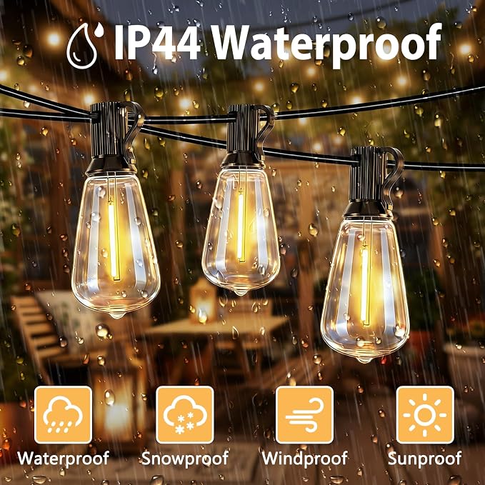 LumBelle Smart Outdoor String Lights, 50FT ST38 LED Patio Lights with Timer Remote APP Control, 22 Shatterproof LED Bulbs (2 Spare), Dimmable Waterproof Hanging Light for Backyard Porch Party Decor