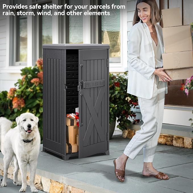 YITAHOME 60 Gallon Large Package Delivery and Storage Box | Double-Wall Resin Outdoor Package Delivery and Waterproof Deck Box for Porch, Curbside, 8.5 Cubic feet, Gray