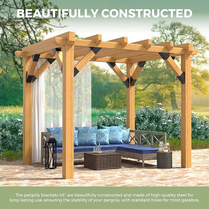 8 Pcs Pergola Brackets, 45-Degree Angle Bracket, Fit for 4''x4'' Wood Posts, Specially for Reinforcing Pergolas and Gazebos Garages, Tree Houses, Patios, Lawns, Cabins, Yards,…