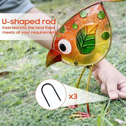 LEGIFO Garden Decor for Outside,Funny Metal & Glass Bird Decor for Indoor & Outdoor Set of 3,Yard Art Decor,Garden Art Statues Decorations,Colorful and Patriotic