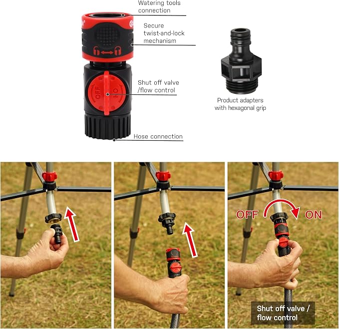 Eden 94152 PRO Heavy Weight Telescoping Tripod (5.37 lbs) Multi-Pattern Turbo Gear Drive Sprinkler, w/Quick Connect Starter Kit, 360 Degree Coverage