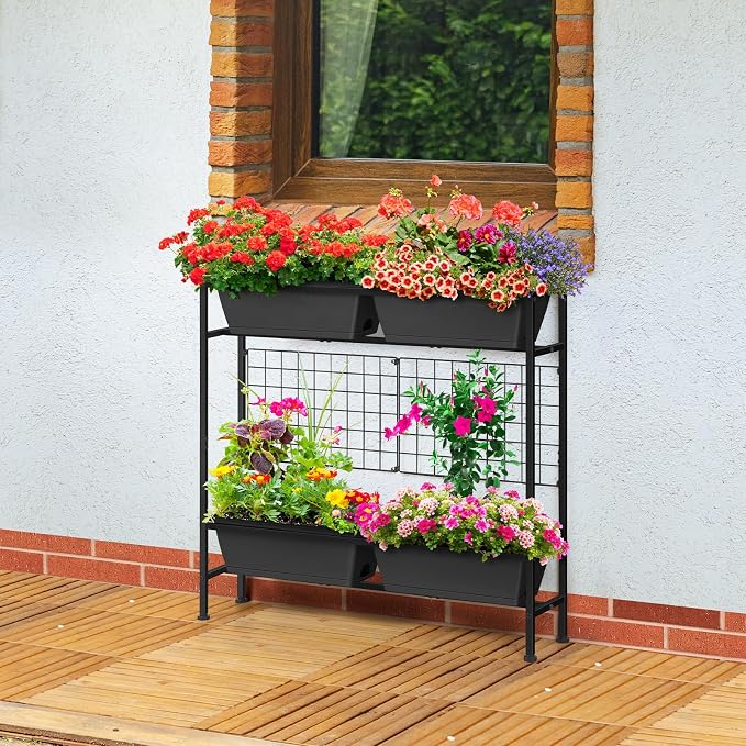 ETELI Vertical Garden Planter Raised Garden Beds with Legs Elevated Garden Planter Boxes with Legs Trellis Patio Balcony Herb Garden Planters Beds Outdoor for Flowers Vegetables, Gray