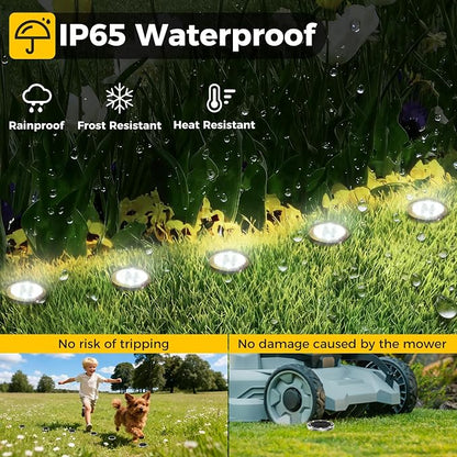 2 Pack Solar Ground Lights Outdoor, 8 LED Mini Flat Solar Disc Lights, IP65 Waterproof Pathway Lights Solar Powered, Landscape Lighting for Garden Walkway Driveway Yard Lawn,Warm White