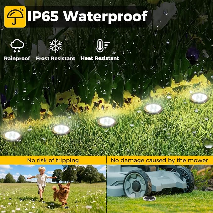 24 Pack Solar Ground Lights Outdoor, 8 LED Mini Flat Solar Disc Lights, IP65 Waterproof Pathway Lights Solar Powered, Landscape Lighting for Garden Walkway Driveway Yard Lawn,Cool White