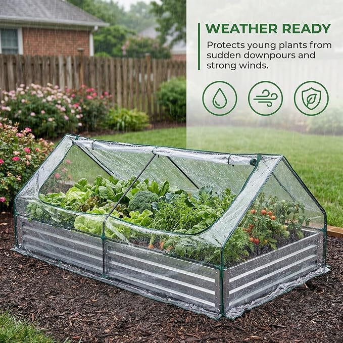 8x4 FT Greenhouse with Double Zipper Doors, Portable Outdoor Greenhouse with Clear PVC Cover, Outdoor Green House for Flowers, Vegetables, Herbs, Backyard Garden, Silver