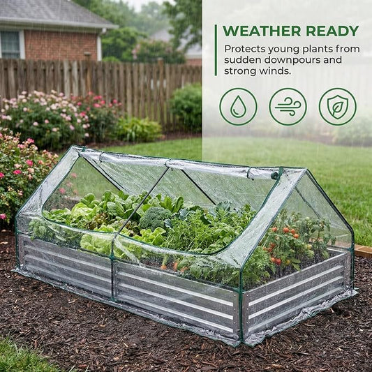 8x4 FT Greenhouse with Double Zipper Doors, Portable Outdoor Greenhouse with Clear PVC Cover, Outdoor Green House for Flowers, Vegetables, Herbs, Backyard Garden, Silver