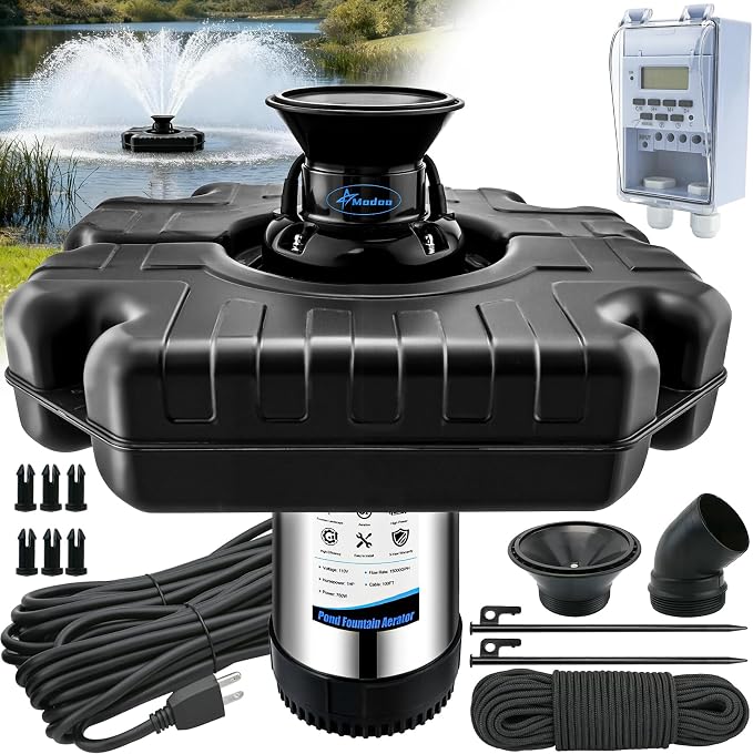 Pond Fountain Aerator, 1HP 750W Floating Fountain Aerator System for Outdoor Small Large Pond Lake, 110V 15000 GPH Fully Automatic Stainless Steel Fountain Pump with 100 Feet Power Cord