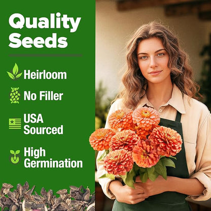 HOME GROWN Coral Zinnia Seeds (1g) – 300 Zinnia elegans Annual Flower Seeds for Planting Outdoors – Heat Tolerant Easy Summer Flowers to Plant – Herb Seed Companion for Pollinator Garden Beds for 2026