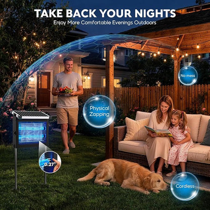Solar Bug Zapper Outdoor with Projector Lights, Waterproof Mosquito Zapper, 4500V Electric Bug Zapper Indoor with Smart Light Sensor, Mosquito Trap Fly Zapper for Patio Backyard Kitchen RV Camping