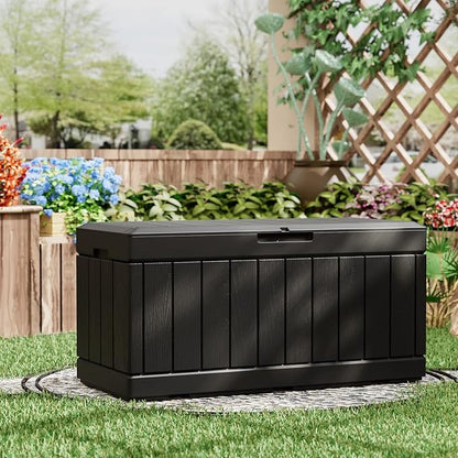 Greesum 82 Gallon and 31 Gallon Resin Deck Boxes Large Outdoor Storage Bundle for Patio Furniture, Garden Tools, and Pool Supplies