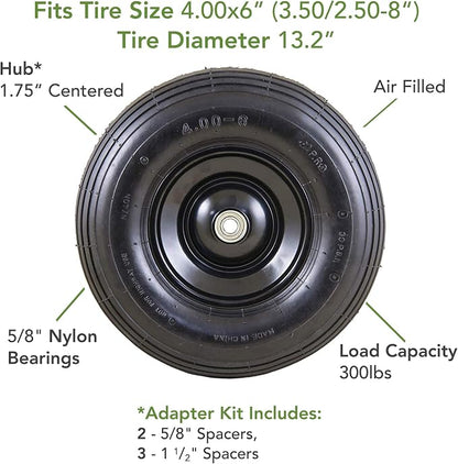 Marathon Replacement Wheelbarrow Wheel with Adapter Kit - 13-Inch - Fits Tire Size of 4-Inch x 6-Inch (3.50/2.50-8-Inch), (20296-M)