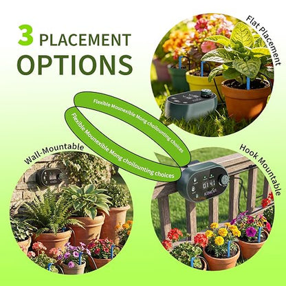 Solar Drip Irrigation System Kit, Auto Watering Kit for 15 Pots, 3W Solar Powered Auto Easy DIY Watering Device, 22 Timing Modes with Anti-Siphoning Device,for Outdoor Garden, Balcony