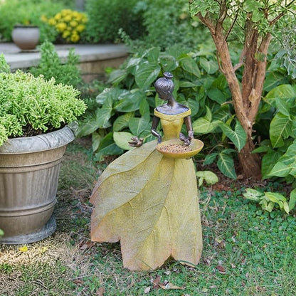 DiliComing Large Garden Fairy Statue Bird Feeder & Bird Bath - 23-Inch Resin Outdoor Yard Decor Angel Statue, Decorative Girl Sculpture for Garden, Lawn, Patio Yellow