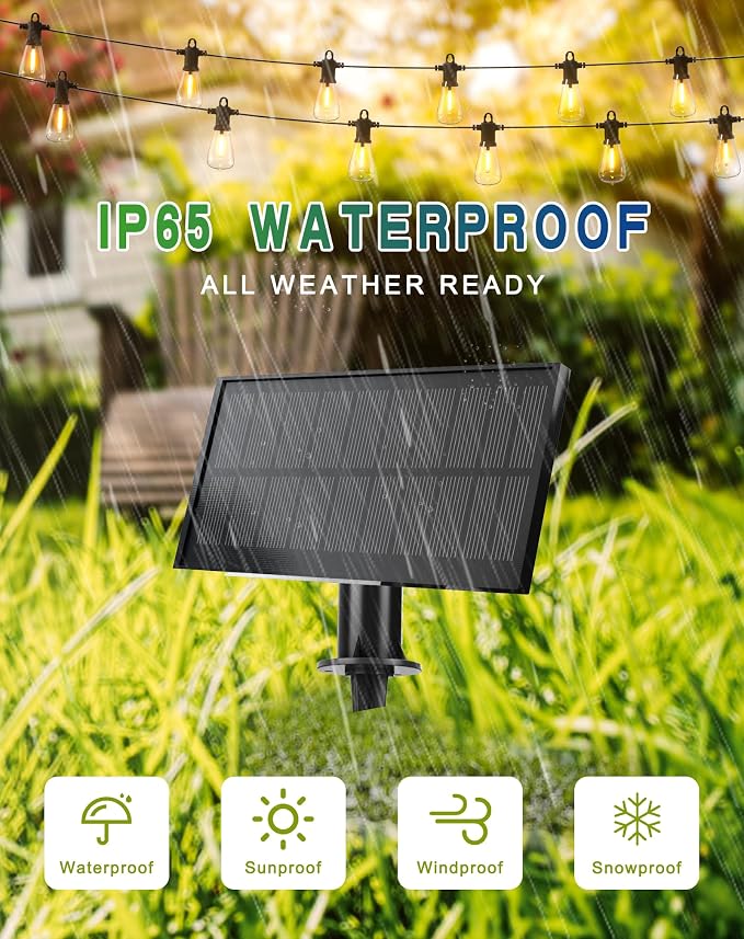 Zuske Solar String Lights Outdoor Waterproof 50FT with USB Port and 27 Shatterproof ST38 Bulbs(2 Spare), LED Solar Powered Patio Lights for Outside, Porch, Backyard, Bistro, Garden, Market - 2200K