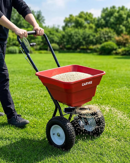 80 LBS Push Broadcast Spreader, 12FT Spreading Width, 13in All-Terrain Wheels, Adjustable Flow Control, Heavy Duty Walk Behind Lawn Spreader for Fertilizer, Grass Seed, Ice Melt, Salt