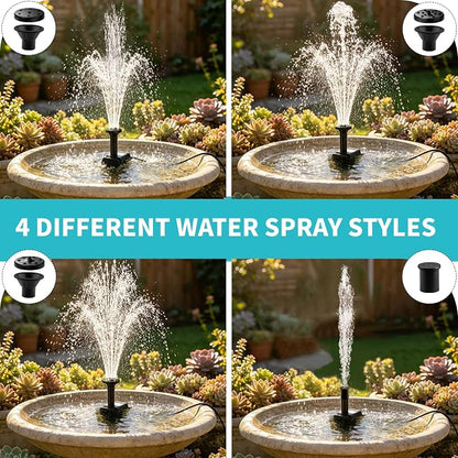 Solar Fountain Pump, DIY Solar Water Pump Kit for Bird Bath, Upgraded 1.8W Solar Powered Fountain with 9.84FT Cord & 4 Nozzles Modes for Outdoor Features, Ponds, Garden, Fish Tank