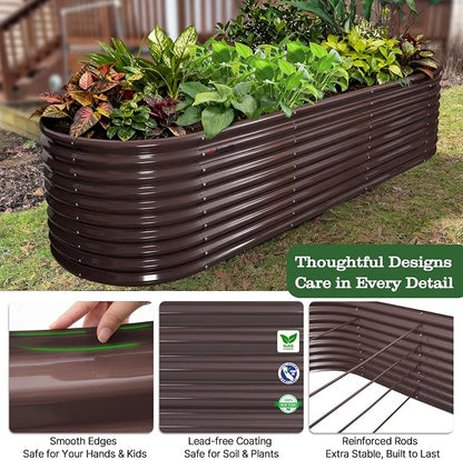 A ANLEOLIFE 30" Extra Tall Galvanized Raised Garden Beds Outdoor, 10x3x2.5ft Large Oval Metal Planter Boxes for Planting Vegetables, Flowers, Fruits, Eco-Safe & Easy Setup, CaféBronze