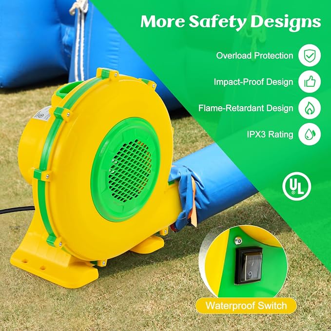 HONEY JOY Air Blower, 950W 1.2HP Bounce House Blower, Commercial Electric Pump Fan for Inflatable Water Slides & Bouncy Castle, 2620pa Air Blower for Inflatables (950Watt 1.2HP)