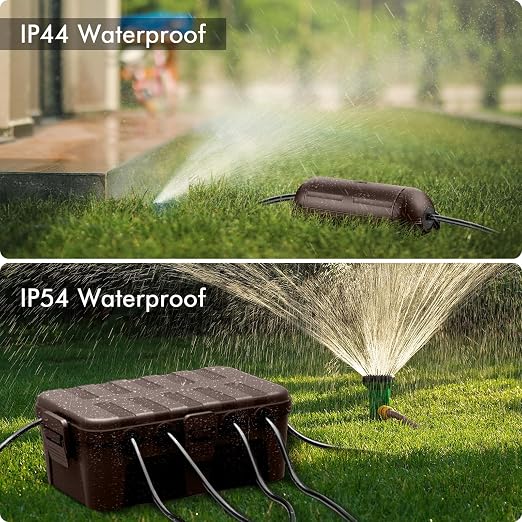 RESTMO 5-Piece Outdoor Waterproof Electrical Box Set – 12.5" x 8.5" x 5" Large & 7.1" x 2.3" x 2.3" Small, Weatherproof Boxes for Power Strip, Outlet, Plug, Socket, Timer, Holiday Light, Brown